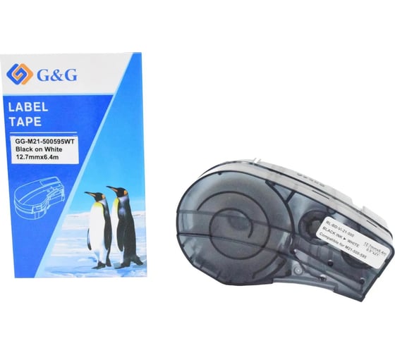 Картридж ленточный G&G GG-M21-500595WT черный на белом 12.7x6.4 для Brady BMP21-PLUS, BMP21-LAB 2073214 1