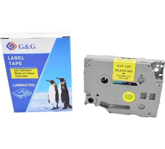 Картридж ленточный G&G GG-TZEFX631 черный на желтом 12x8 для Brother 1010/1260VP/1830VP/9700PC 2073255 1