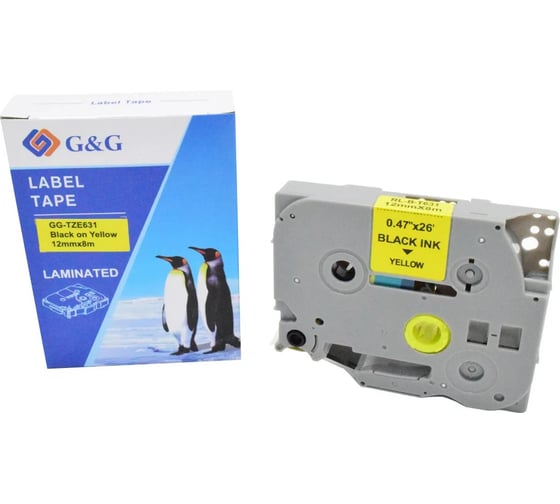 Картридж ленточный G&G GG-TZE631 черный на желтом 12x8 для Brother 1010/1260VP/1830VP/9700PC 2073227 1