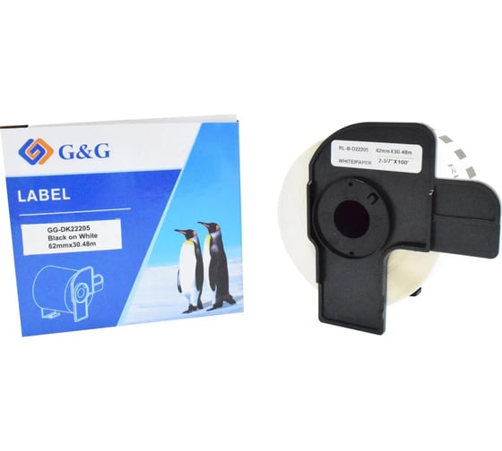 Картридж ленточный G&G GG-DK22205 черный на белом 62x30.48 для Brother P-touch QL-500, QL-550, QL-70 2073231