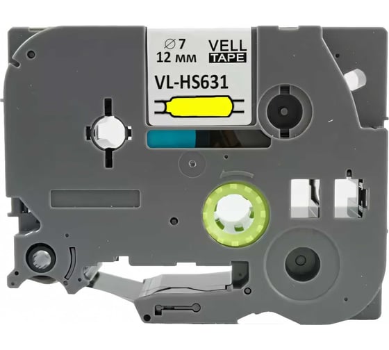 Термоусадочная трубка Vell HSE-631 (Brother HSE 631, 11,7 мм, черный на желтом) для PT 1010/1280/D200/H105/D600/E300/P700/E550/9700 319986 1