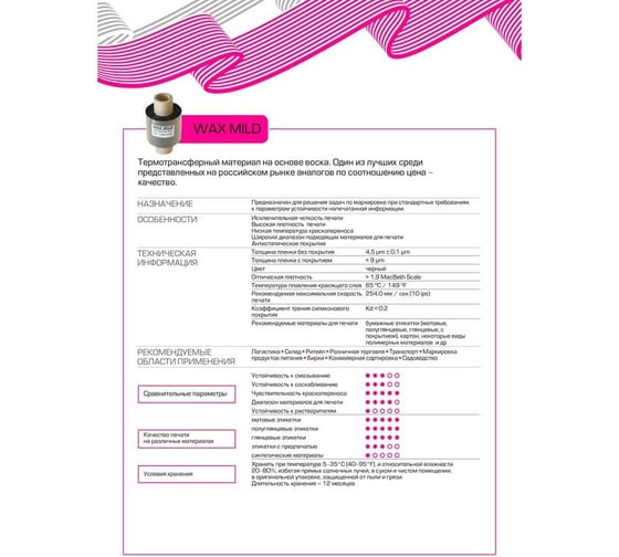 Риббон ООО Комус 57мм х 74м OUT Wax Mild вт.12,7х110 1365295
