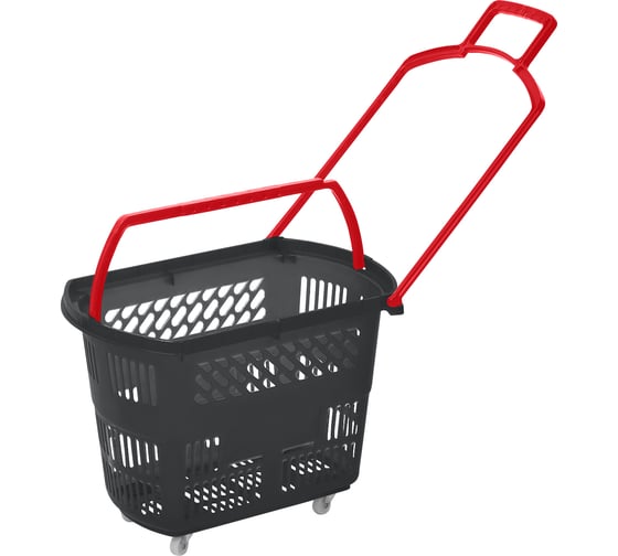 Корзина-тележка покупательская Reklime B35.ECO, черная, ручка красная БП-00005227