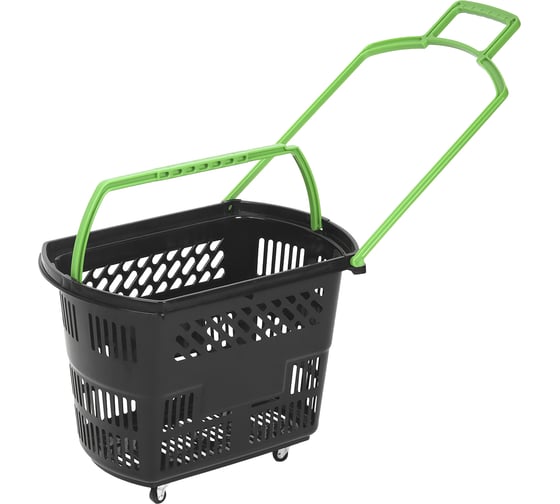 Корзина-тележка покупательская Reklime B35.ECO, черная, ручка зеленая БП-00005910
