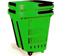 Корзина пластиковая с колесами T-ROLL с телескопической ручкой,  зеленая TRFB-001