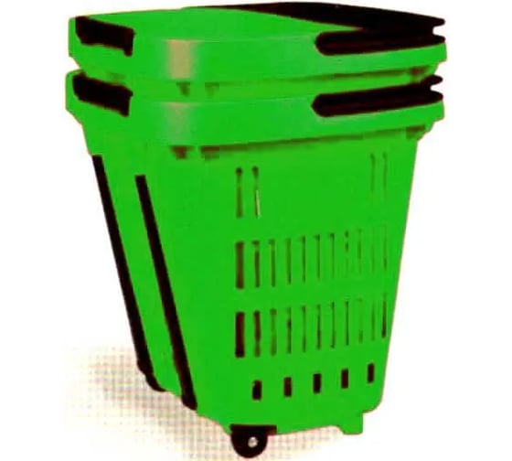Корзина пластиковая с колесами T-ROLL с телескопической ручкой,  зеленая TRFB-001