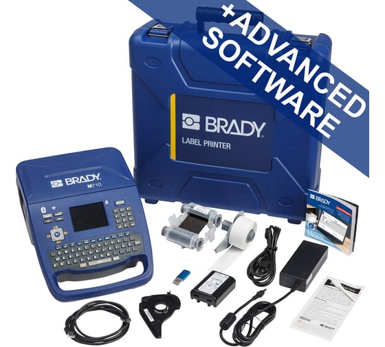 Принтер BRADY  M710-WB-QY-EU-BWS c ПО BWS ADVANCED, англ. клавиатура. В комплекте: жесткий кейс, литий-ионный аккумулятор, адаптер, USB кабель, переходник для материалов, быстрый старт, риббон M7-R6000 черный, материал M7C-1000-595-WT brd322914
