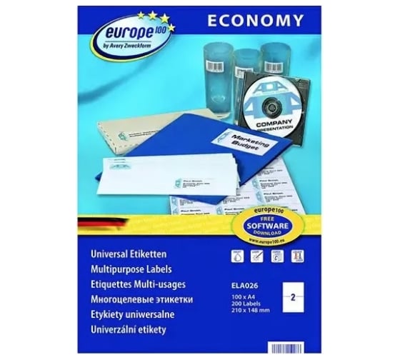 Самоклеящиеся этикетки Avery Zweckform Европа-100 ун-ые 210x148 мм белые 100 л ELA026