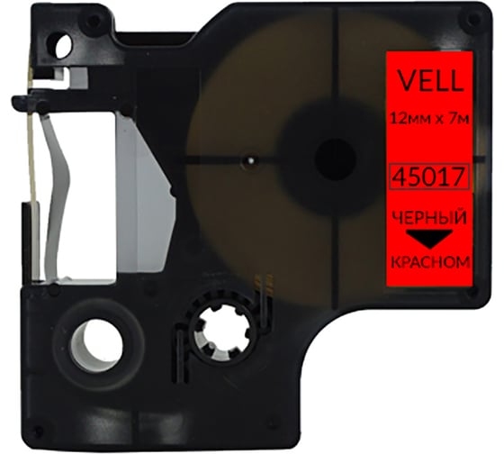 Лента Vell VL-D-S0720570/45017 (12 мм х 7 м, черный на красном) 328665 1