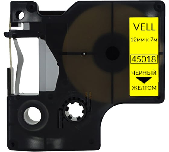 Лента Vell VL-D-S0720580/45018 (12 мм х 7 м, черный на желтом) 328666