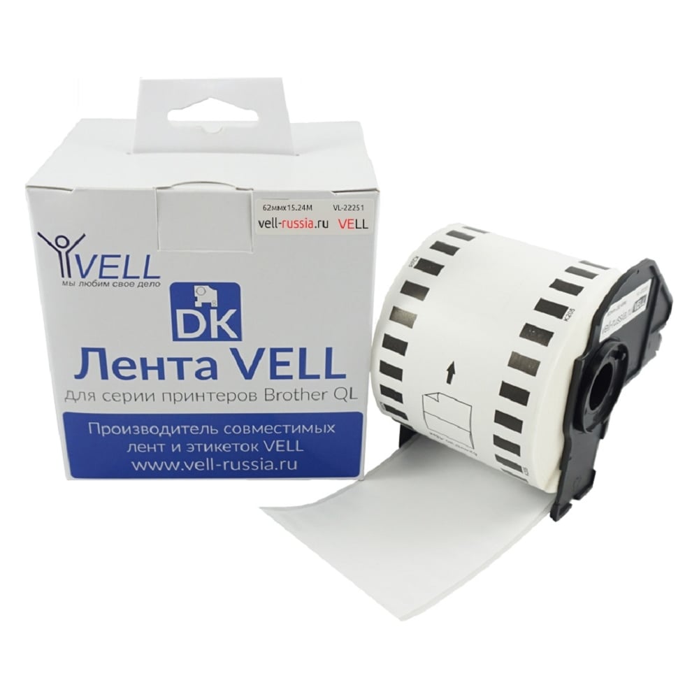 Лента Vell VL-B-DK 22251, белая, печать черным и красным цветом ...