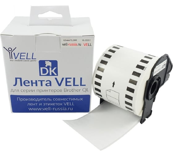 Лента Vell VL-B-DK 22251, белая, печать черным и красным цветом, (Brother DK22251) для 800/810W/820NW 377632 1