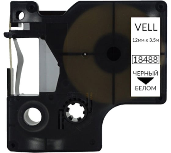 Лента Vell VL-D-S0718100/18488/16957 (нейлон, 12 мм x 3.5 м, черный на белом) 375047 1