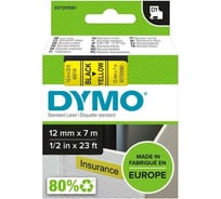 Картридж с лентой Dymo S0720580 12 мм, 7 м, пластик, черный на желтой ленте DYMO45018