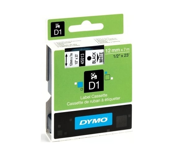 Картридж с лентой Dymo S0720530 12 мм, 7 м, пластик, черный на белой ленте DYMO45013