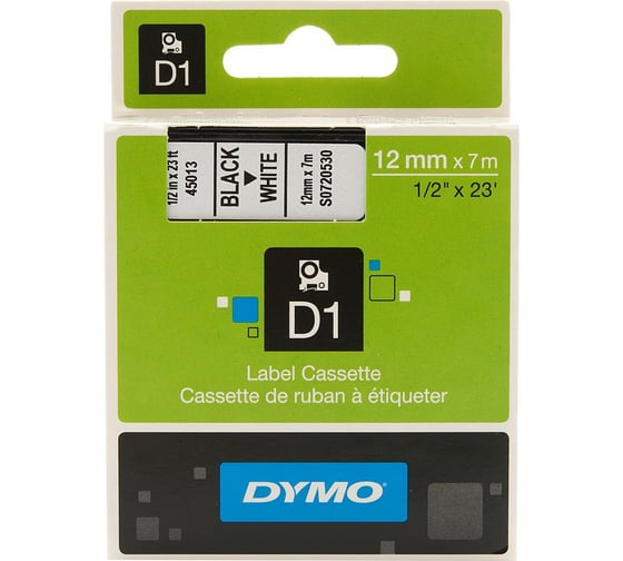 Картридж с лентой Dymo S0720530 12 мм, 7 м, пластик, черный на белой ленте DYMO45013