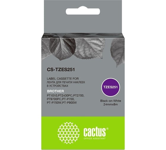 Ленточный картридж CACTUS CS-TZES251 TZe-S251 черный, для Brother 1010/1280/1280VP/2700VP 1449592
