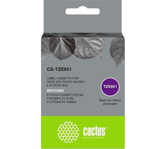 Ленточный картридж CACTUS CS-TZE651 TZe-651 черный, для Brother 1010/1280/1280VP/2700VP 1449591 1