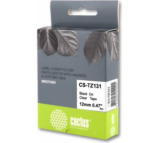 Ленточный картридж CACTUS CS-TZ131 TZe-131 черный, для Brother 1010/1280/1830VP/7600VP 473962 1