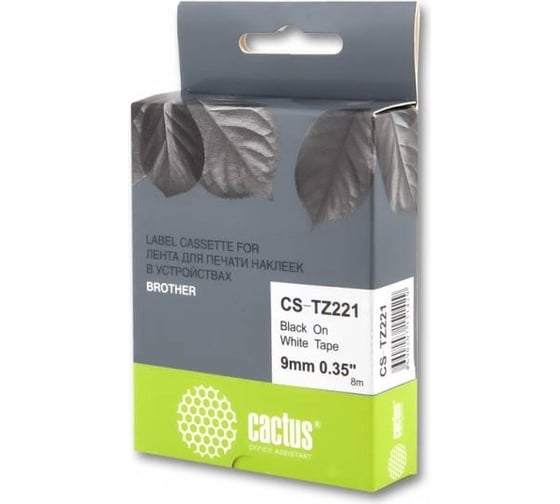 Ленточный картридж CACTUS CS-TZ221 TZe-221 черный, для Brother 1010/1280/1280VP/2700VP 807027 1
