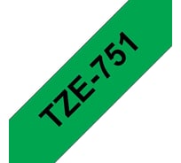 Лента в кассете для печати наклеек Brother TZE-751 черный на зеленом фоне, ширина 24 мм TZE751