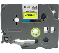 Лента Vell VL-C31CH (с чипом, 12 мм, черный на желтом) для Puty PT-100E/100ECH/Brother D200/E110/D600/E300/2700/P700/E550/P900 1350707