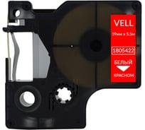 Лента Vell VL-D-1805422 (винил, 19 мм x 5.5 м, белый на красном) 374973