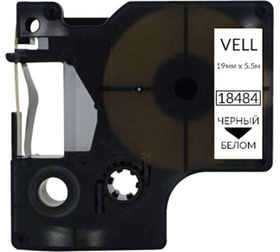 Лента Vell VL-D-18484/16960 (полиэстер, 19 мм x 5.5 м, черный на белом) 375027 1
