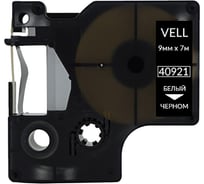 Лента Vell VL-D-40921 (9 мм х 7 м, белый на черном) 328640
