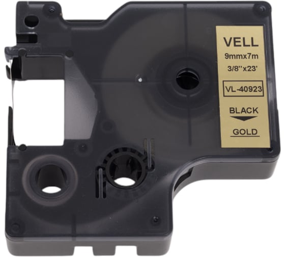 Лента Vell VL-D-40923 (9 мм х 7 м, черный на золотом) 328642