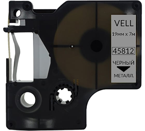 Лента Vell VL-D-45812 (19 мм х 7 м, черный на серебристом) 328681