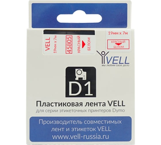 Лента Vell VL-D-S0720850/45805 (19 мм х 7 м, красный на белом) 328675