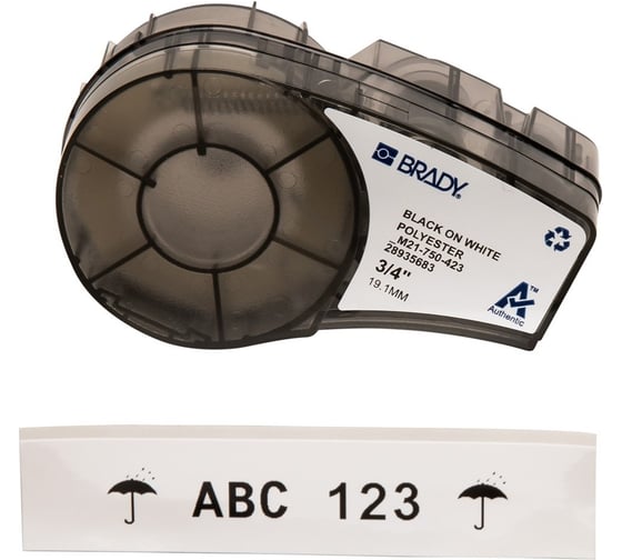 Лента 19.05мм/6.4м, полиэстер, черный на белом Brady M21-750-423 brd110898