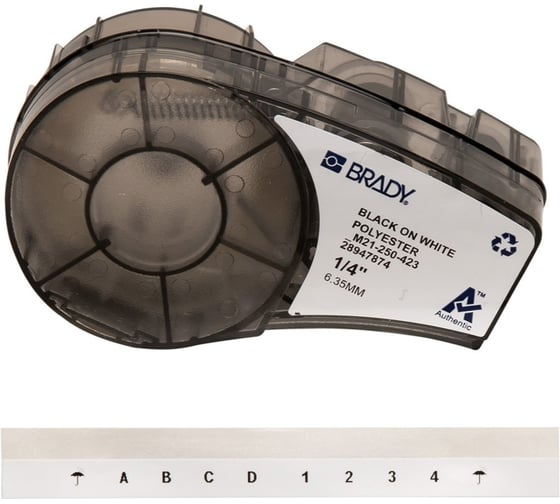 Лента 6.35мм/6.4м, полиэстер, черный на белом Brady M21-250-423 brd139754