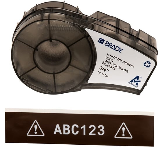 Лента 19.05мм/6.4м винил, белый на коричневом Brady M21-750-595-BR brd139737