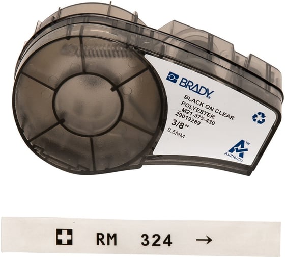 Лента 9.53мм/6.4м, полиэстер, черный на прозрачном Brady M21-375-430 brd110899