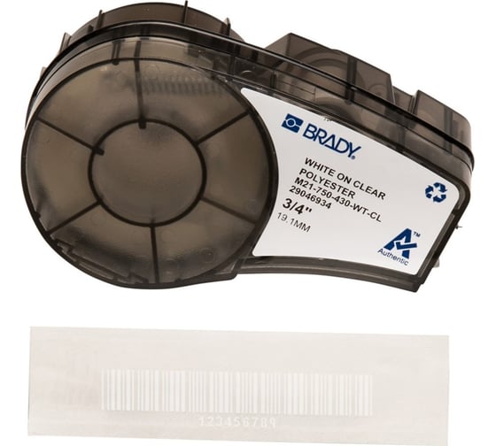 Лента 19.05мм/6.4м, полиэстер, белый на прозрачном Brady M21-750-430-WT-CL brd139749