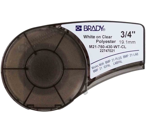 Лента 19.05мм/6.4м, полиэстер, белый на прозрачном Brady M21-750-430-WT-CL brd139749 1