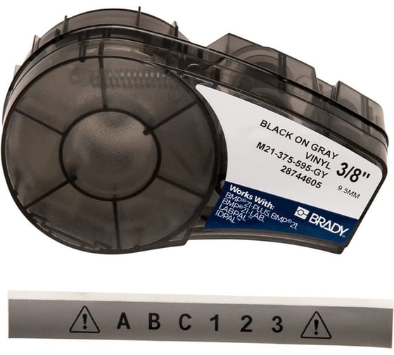 Лента 9.53мм/6.4м винил, черный на сером Brady M21-375-595-GY brd139738