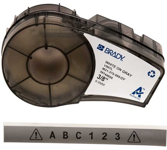 Лента 9.53мм/6.4м винил, черный на сером Brady M21-375-595-GY brd139738