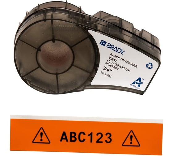 Лента 19.05мм/6.4м винил, черный на оранжевом Brady M21-750-595-OR brd142804
