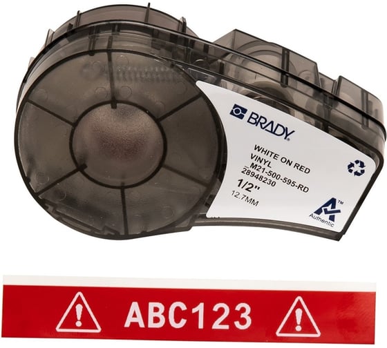 Лента 12.7мм/6.4м винил, белый на красном Brady M21-500-595-RD brd142795