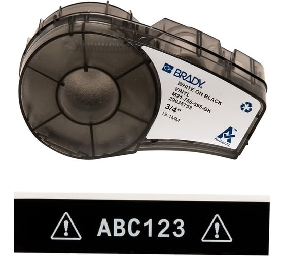 Лента 19.05мм/6.4м винил, белый на черном Brady M21-750-595-BK brd139743