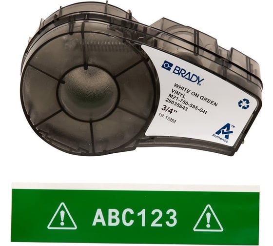 Лента 19.05мм/6.4м винил, белый на зеленом Brady M21-750-595-GN brd142808