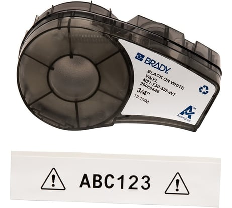 Лента 19.05мм/6.4м винил, черный на белом Brady M21-750-595-WT brd142797