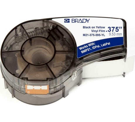 Лента 9.53мм/6.4м винил, черный на желтом Brady M21-375-595-YL brd142803