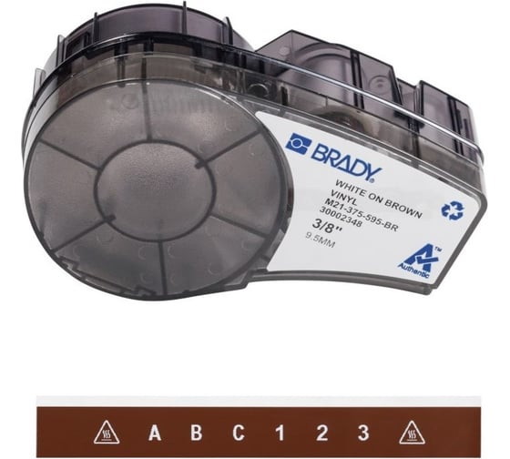 Лента 9.53мм/6.4м винил, белый на коричневом Brady M21-375-595-BR brd139735