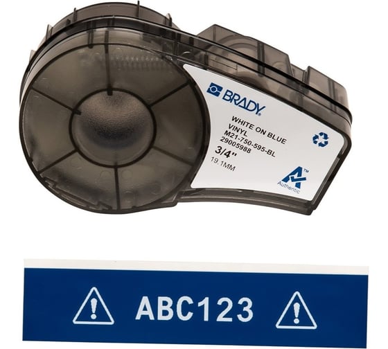 Лента 19.05мм/6.4м винил, белый на синем Brady M21-750-595-BL brd142794