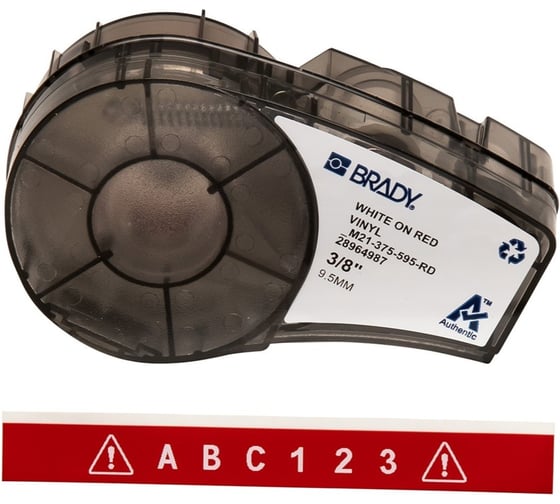 Лента 9.53мм/6.4м винил, белый на красном Brady M21-375-595-RD brd142810