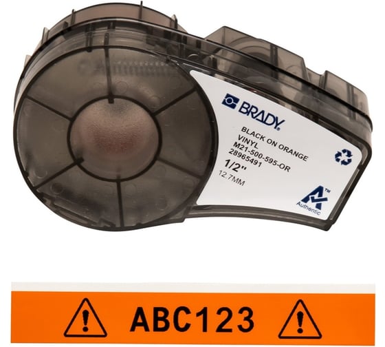 Лента 12.7мм/6.4м винил, черный на оранжевом Brady M21-500-595-OR brd142796